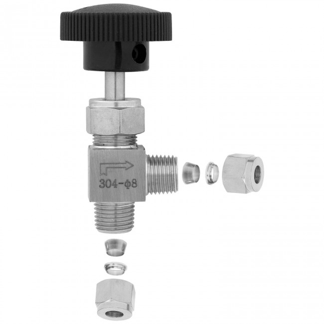 Кран игольчатый угловой под трубку 8 мм. нерж.