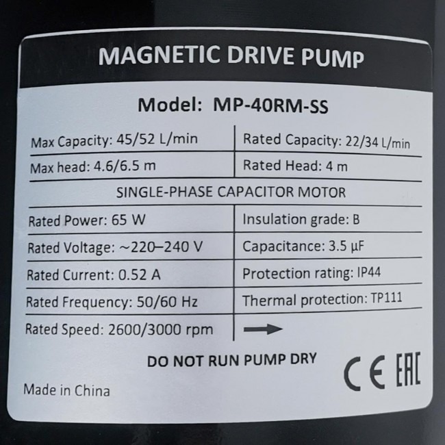 Насос с магнитным приводом MP-40RM нерж. (штуцер НР 3/4") Насос с магнитным приводом MP-40RM нерж. (штуцер НР 3/4")