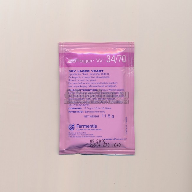 Акция! Дрожжи пивные "Saflager W34/70" 11,5 гр. (низовое) 03.2025г.
