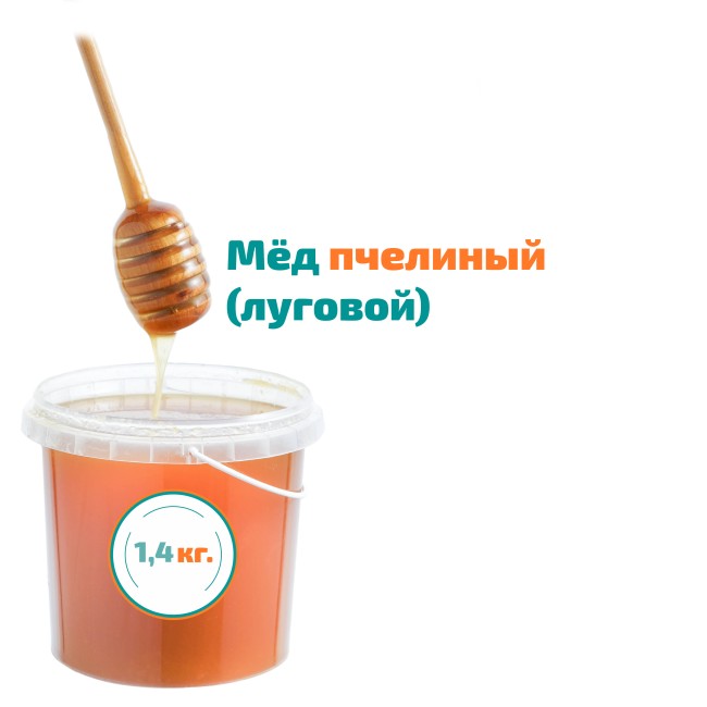 Мед пчелиный "Луговой" 1,4 кг. Мед пчелиный "Луговой" 1,4 кг.