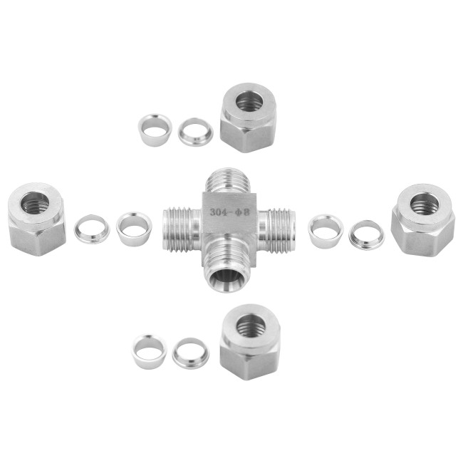 Переходник крест обжимной под трубку 8 мм. нерж.