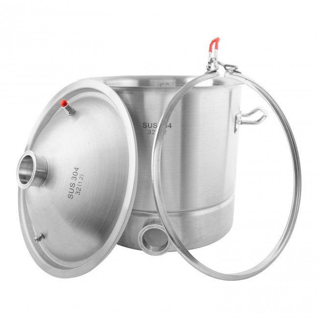 Куб 25 л с зиговкой, отвод ВР 1/2, штуцер Clamp 2,0", тройное дно 32*32 с купол.крышкой 